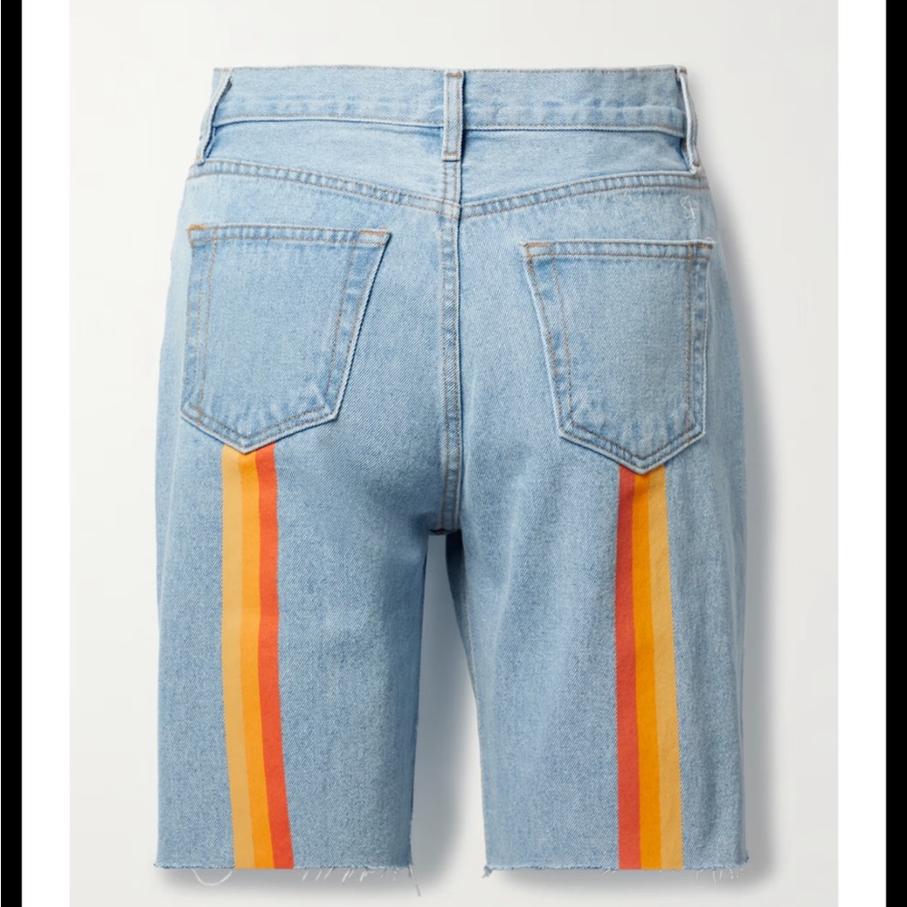Still here NYC Sunset frayed striped denim shorts